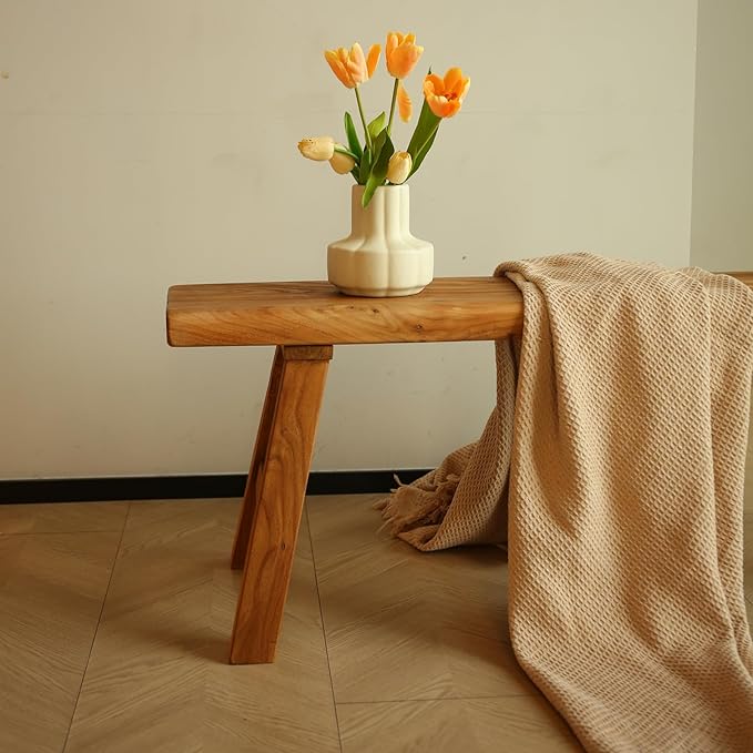 39.3in Wood Bench Indoor – Rustic Farmhouse Entryway Bench, Skinny Bench Design, Made of Extra-Thick Solid Wood, Perfect for Dining Room, Hallway, or End of Bed