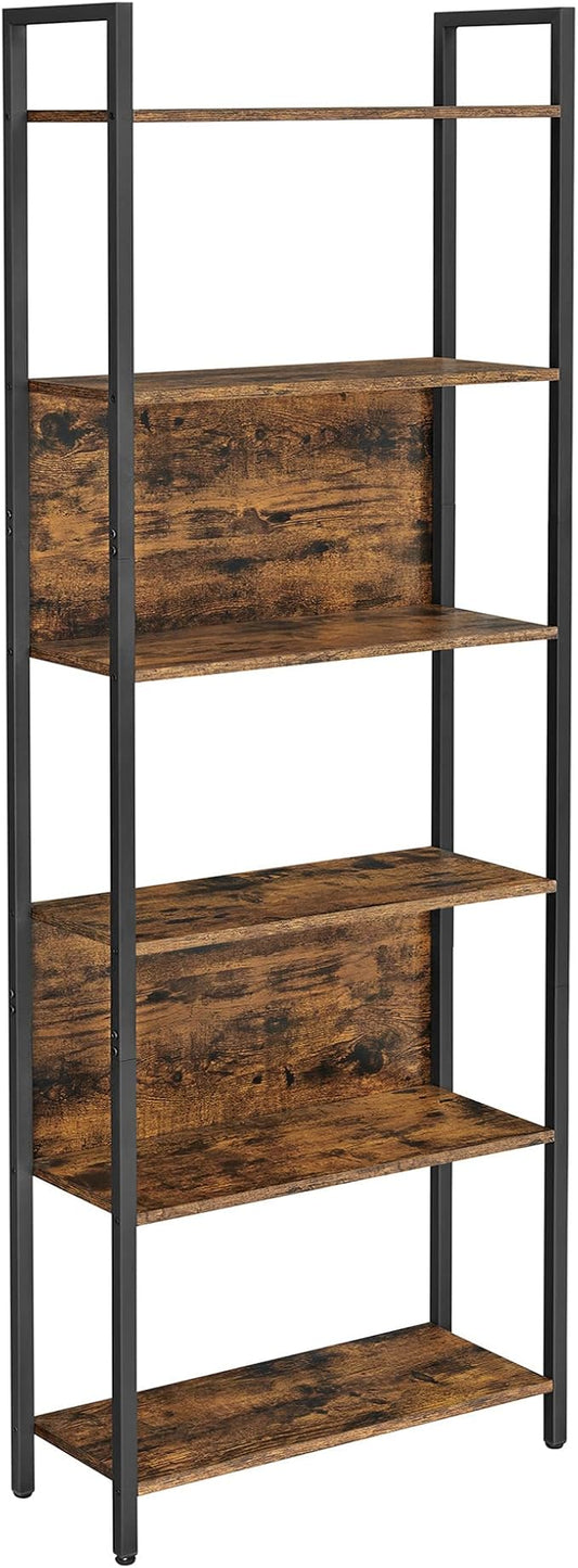 VASAGLE 6-Tier Bookshelf, Book Shelf, Industrial Bookcase, with Steel Frame, for Living Room, Home Office, Bedroom, 9.4 x 23.6 x 73.2 Inches, Rustic Brown and Black ULLS113B01