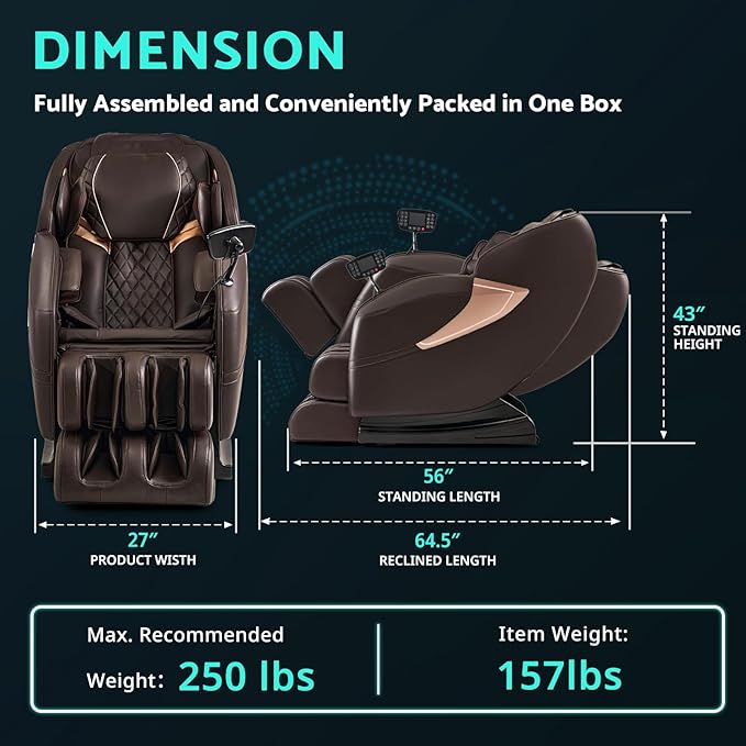 Massage Chair, Zero Gravity Full Body Massage Chair Extra Large Shiatsu Recliner w/ 14 Massage Points, Lumbar & Calf Heating, 20 Auto Modes, Air Compression, Bluetooth Speaker, Touch Screen Controller