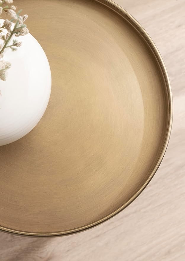 Kate and Laurel Tira Elegant Round Drink Table, 10 x 22, Antique Brass and Black, Vintage Glam Circle Martini Table for Use as a Small Bedroom Nightstand or Living Room Plant Stand Option