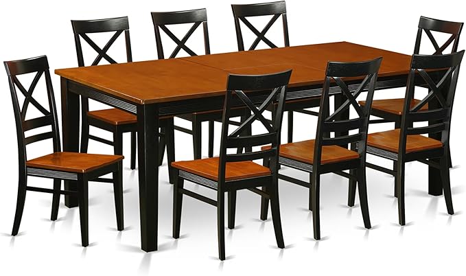 East West Furniture QUIN9-BLK-W 9 Piece Dining Room Furniture Set Includes a Rectangle Wooden Table with Butterfly Leaf and 8 Kitchen Dining Chairs, 40x78 Inch, Black & Cherry