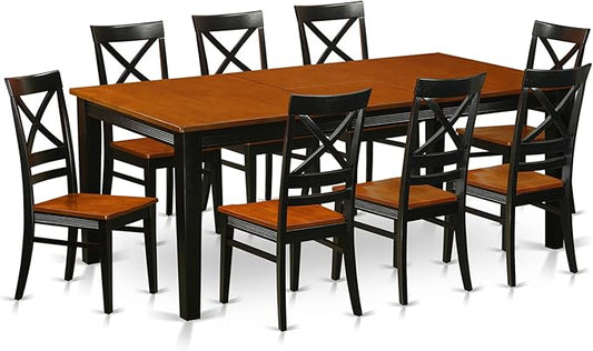 East West Furniture QUIN9-BLK-W 9 Piece Dining Room Furniture Set Includes a Rectangle Wooden Table with Butterfly Leaf and 8 Kitchen Dining Chairs, 40x78 Inch, Black & Cherry