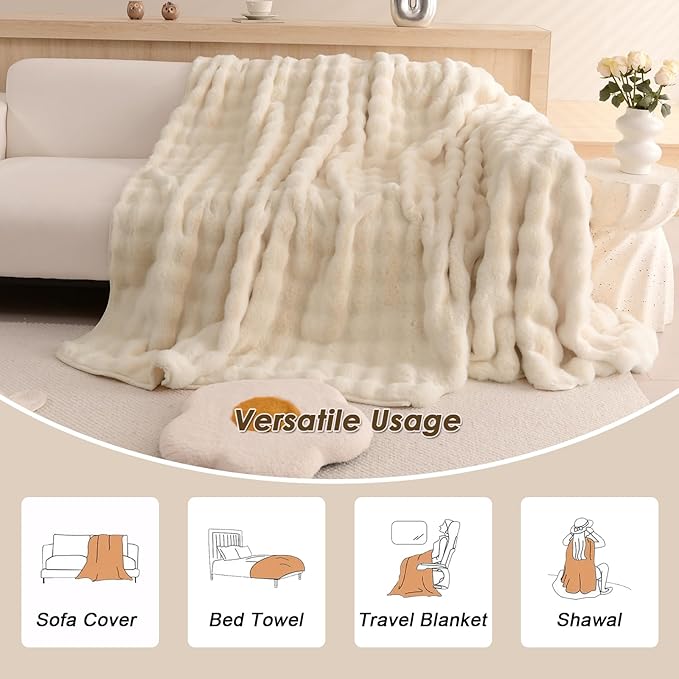 VM VOUGEMARKET Plush Faux Fur Couch Cover Thick Fluffy Fuzzy Sectional Sofa Cover Cream Beige Sofa Slipcover Soft Warm Throw Blanket for Couch Sofa Bed- Cream White,71" x 134"