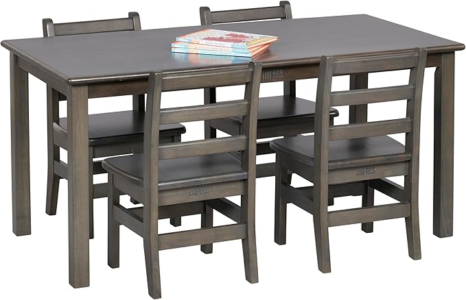 ECR4Kids 24in x 48in Rectangular Hardwood Table and Chair Set, 12in Seat Height, Kids Furniture, Grey Wash