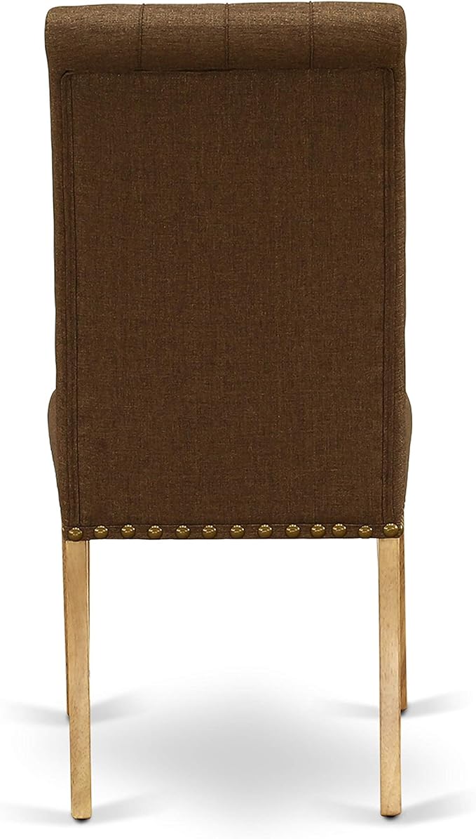 East West Furniture NOBR5-OAK-18 5 Piece Dining Room Table Set Includes a Rectangle Kitchen Table with Butterfly Leaf and 4 Brown Linen Linen Fabric Parson Chairs, 32x54 Inch, Oak