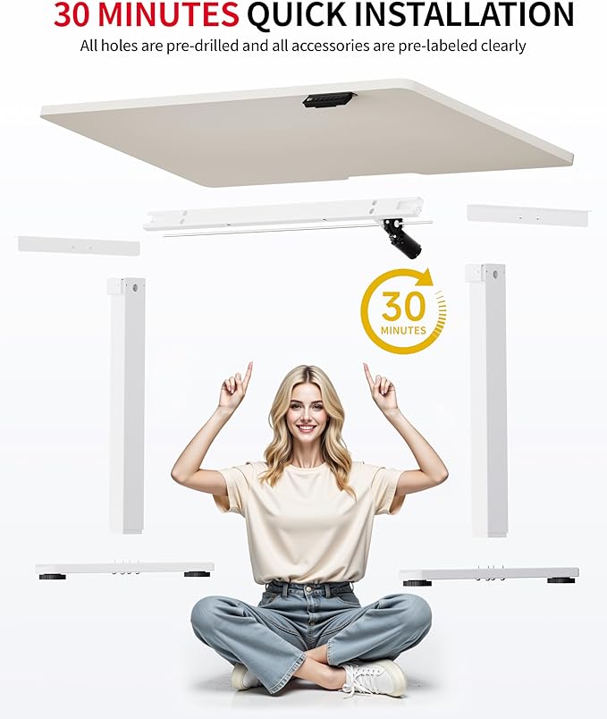 Okin Standing Desk Electric Adjustable Computer Whole Piece Stand up Desk Office Gaming Home Office Memory Desks 48x24 inches Cream Brown