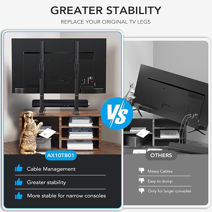 AX WABER Universal TV Stand,Table Top TV Stand Base Replacement for Most 37 to 86 Inch LCD LED TVs, 7 Height Adjustable Legs with Cable Management Hold up to 150lbs, Max VESA 800x600mm, Black AX10TB01