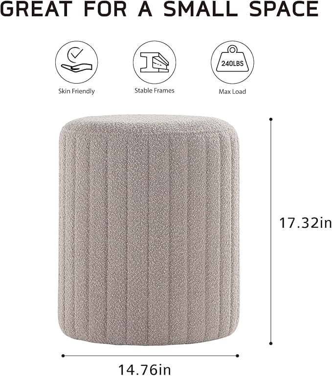 Get Set Style Modern Round Ottoman with Soft Padded Seat, Multifunctional Vanity Chairs for Makeup, Upholstered Footrest Stool Ottoman Foot Stool for Living Room, Bedroom