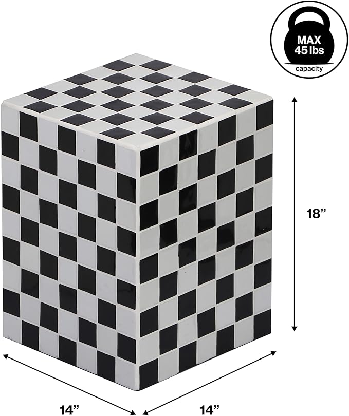 JONATHAN Y END2000K Callista 18" Modern Bohemian Ceramic Tiled Rectangle End Table, Side Table, Accent Table for Living Room, Bedroom, Light Gray/Black