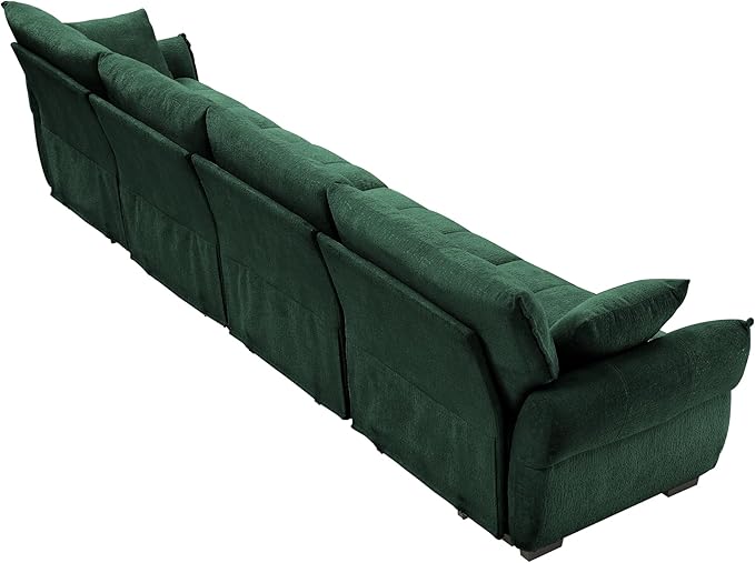 Modern Chenille Fabric 4-Seat Sofa w/ 2 Pillows, Premium Upholstery Living Room Couch with Tufted Backrest & Comfortable Armrests and High-Resilience Memory Foam Cushions,Green