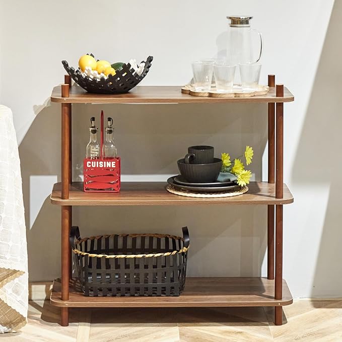 3 Tier Vintage Bookcase with Wood Frame Easy Assemble Construct for Hallway,Entryway Side Table with Storage Shelves Home Office in Living Room (31.5 in)