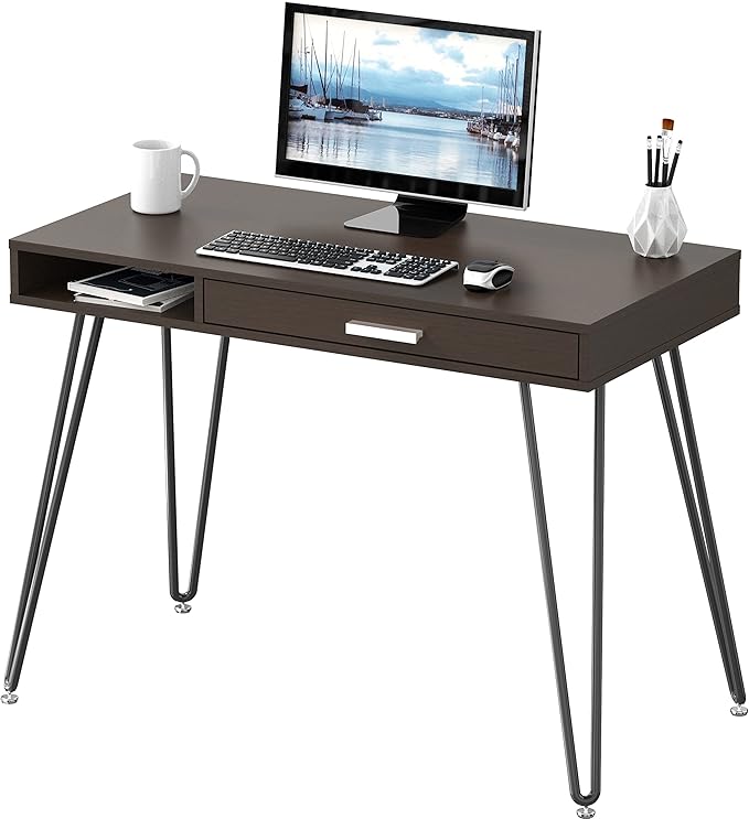 SHW Home Office Computer Hairpin Leg Desk with Drawer