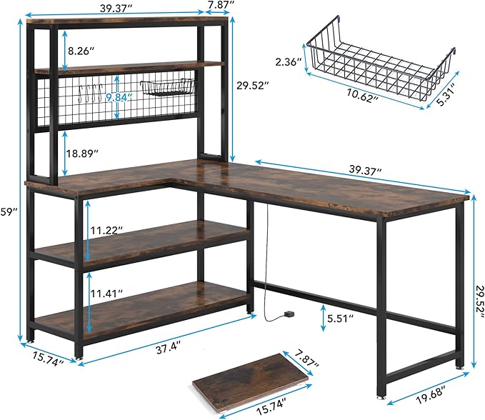 Tribesigns 55" L-Shape Computer Desk with Hutch and Wireless Charging, Office Desk Study Table Writing Desk Workstation with 5 Shelves and Movable CPU Stand for Home Office (Brown)