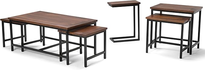 SIMPLIHOME Skyler 18-inch Wide Solid Mango/Metal Industrial C-Shaped End Table in Dark Cognac Brown/Black for Living Room, Office, or Bedroom, Assembled