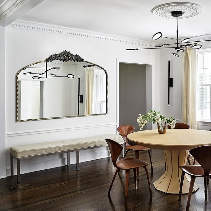 Antique Arched Black Mirror 48"x30", Traditional Victorian Vintage Mantel Mirrors with Ornate Metal Frame, Baroque Mirrors for Fireplace/Entryway/Dining Room/Living Room/Bathroom