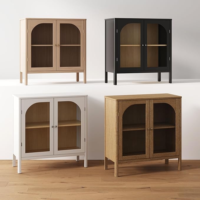 Nathan James Mason Modern Farmhouse Storage Cabinet, Free Standing Accent Sideboard Buffet, Cabinet with Glass Doors and Adjustable Shelf, Clear Glass/Raw Oak