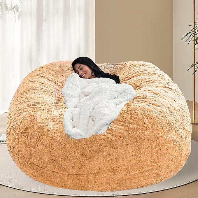 BCU 7FT Big Bean Bag for Adults Kids Without Filling Oversized Bean Bag Chair Cover for Stuffed Animal Storage, Yellow