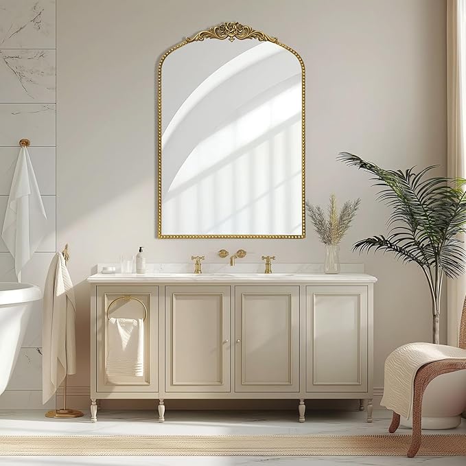 AIXI HOME Vintage Gold Arched Mirror 24"x36", Traditional Arendahl Antique Mirror with Ornate Metal Frame, Baroque Wall Mounted Mirrors for Entryway/Bathroom/Living Room/Hallway/Bedroom