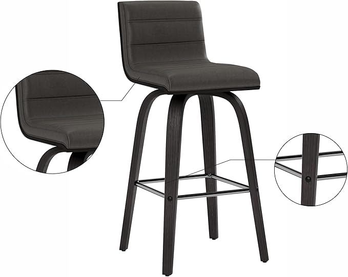 Armen Living Vienna 26" Swivel Counter Stool in Black Wood Finish with Gray Faux Leather - Set of 3