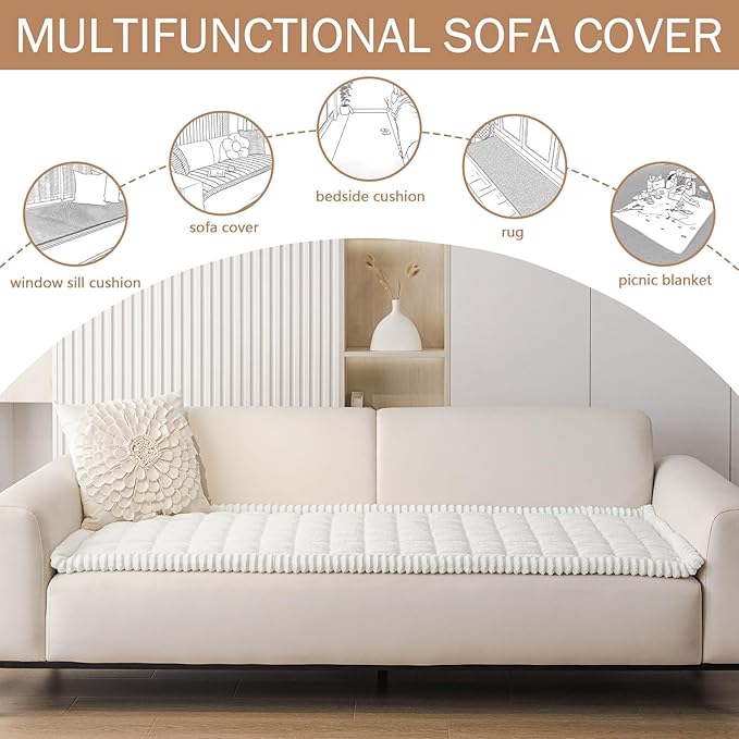 Smiry Couch Cover for Dogs Washable, Non Slip Fuzzy Pet Couch Covers for 3 Cushion Sofa Pet Friendly, Thick Soft Sofa Slipcovers Cushion Protector (White, 27.6" x 59")