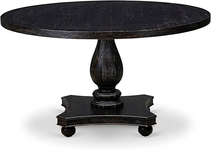 I52-11-TP Wooden Breakfast Table with Acacia Wood Round Tabletop and Stylish Pedestal Base - Sand Blasted Black Finish