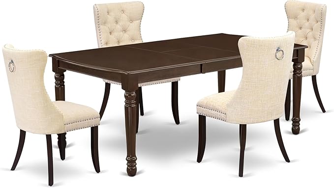 East West Furniture DODA5-MAH-32 5 Piece Kitchen Table Set Consists of a Rectangle Dining Table with Butterfly Leaf and 4 Polyester Fabric Padded Chairs, 42x78 Inch, Mahogany