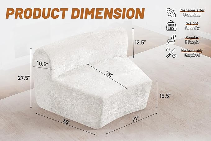 Homguava Modular Sectional Sofa, Memory Foam Couch Single Sofa Chair with Deep Seat, Modern Upholstered Sofa Couches for Living Room Apartment Office, No Assembly Required, Beige