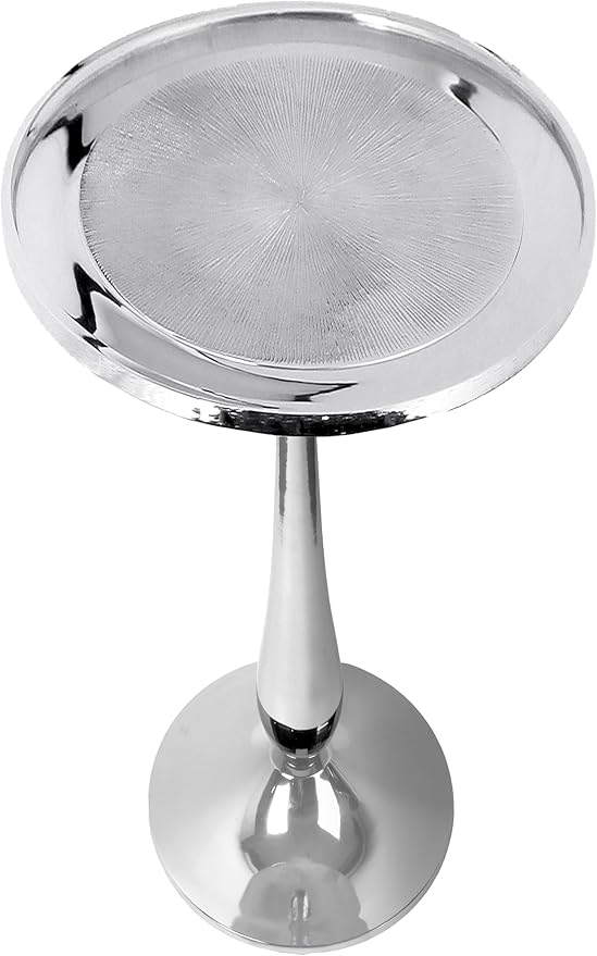 CLEENTABLE Farmhouse Pedestal Round End Table - End Table for Indoor Use - Modern Lightweight Metal Accent Side Table for Small Spaces, Nightstand, Bedroom, Living Room, Office, Balcony 21"(Silver)