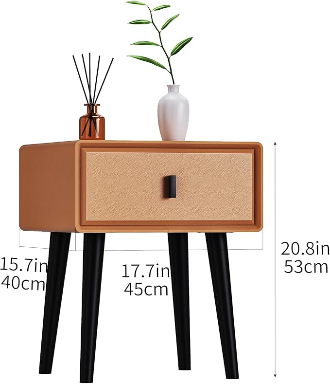 VICITON Nightstand,Fully Assembled Bedside Cabinet Mid Century Night Stand Modern Side Table for Living Room, Bedroom(Orange)