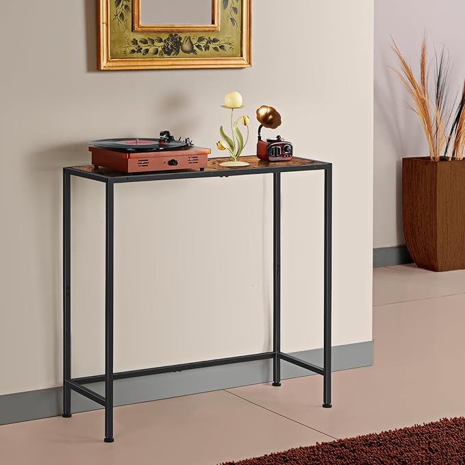 Small Entryway Console Table - Industrial Narrow Behind Couch Sofa Table, Skinny Entrance for Hallway, Wood Thin for Living Room, Foyer, Corridor (Brown)