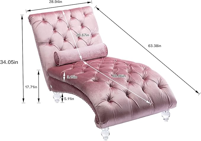 HomSof Modern Armless Velvet Chaise Lounge Indoor Chair with Solid Acrylic Legs