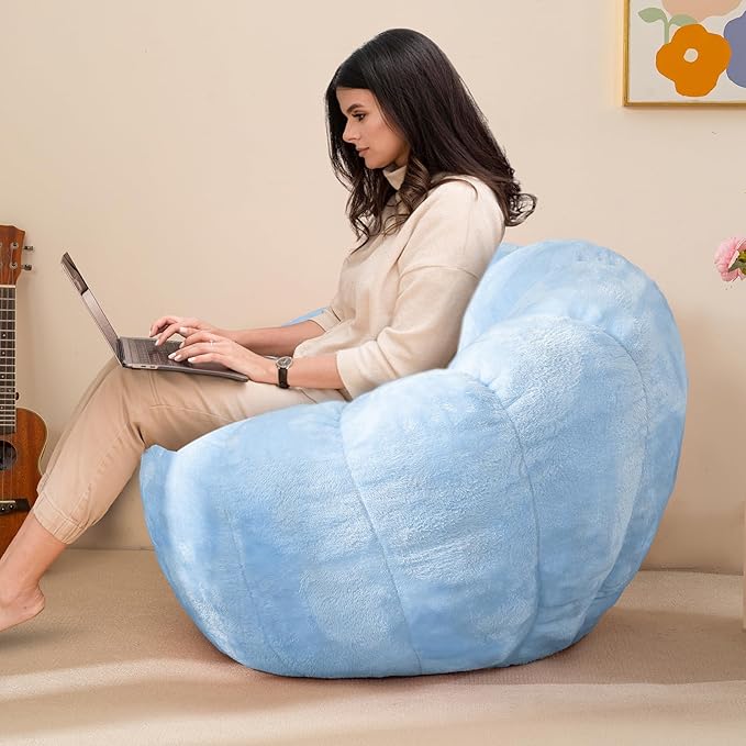 Pumpkin Bean Bag Sofa Chair, Bean Bag Chair with Filler for Teens, Kids, Toddler, Comfy and Lazy Sofa for Dorm, Apartment, Living Room and Bedroom, Sky Blue