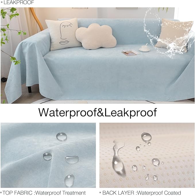 STACYPIK Waterproof Sky Blue Loveseat Couch Cover for Sectional, Couch Cover for Dogs, Anti-Slip Anti-Cat Scratch Furniture Protector for 2 Cushion Couch, Modern Couch Cushion Covers for Pets-71X71IN