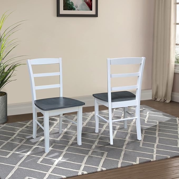 IC International Concepts Set of Two Madrid Ladderback Dining Chairs, White/Heather Gray