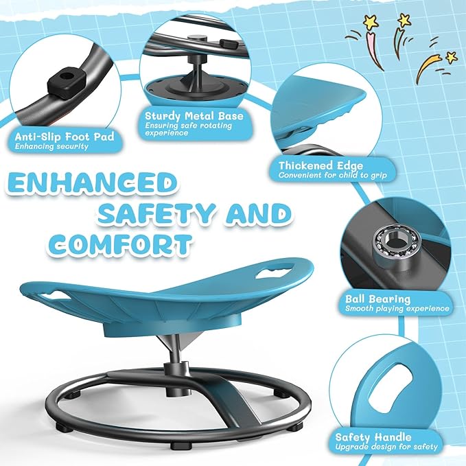 Spinning Chair for Autistic Kids - Sensory Spinning Chair for Autistic Children with Safety Handle & Non-Slip Design, Sensory Swivel Chairs for Kids 3-8 Years(Blue)