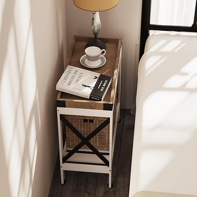 Narrow Side Table, End Table,Sofa Side Table, End Table Nightstand for Bedroom, Living Room, Small Spaces