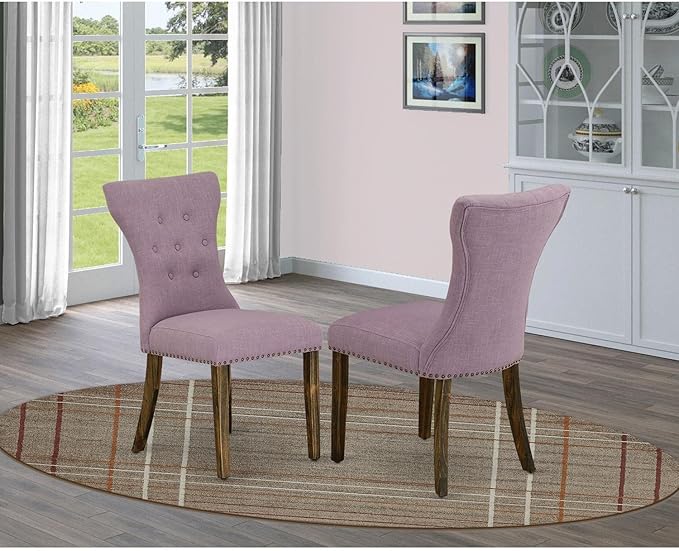 East West Furniture GAP7T40 Gallatin Parson Kitchen Chairs - Button Tufted Nailhead Trim Dahlia Linen Fabric Padded Dining Chairs, Set of 2, Jacobean