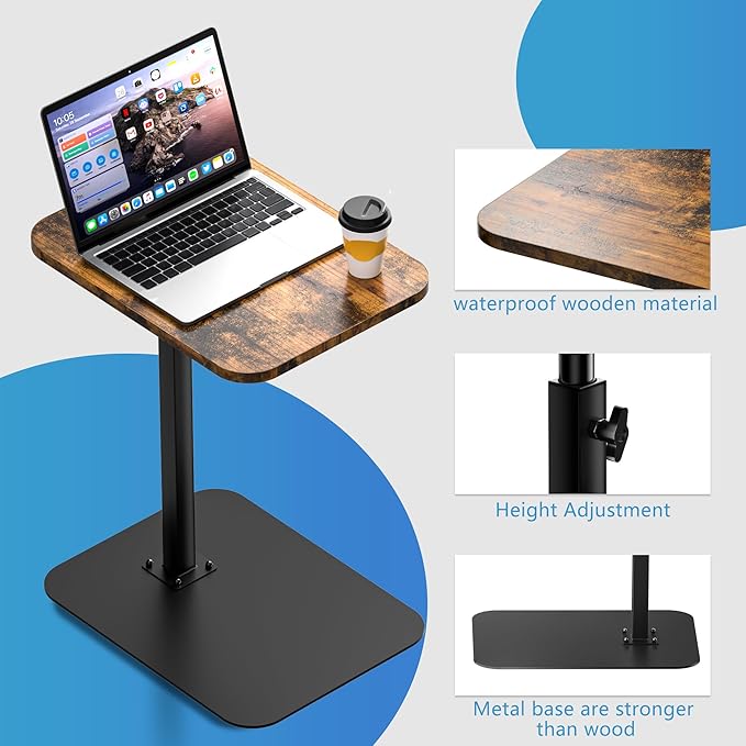 Side Table Sofa Tray for Couch Heavy Metal Base Swivel/Adjustable Height, Sofa Bed Bathroom Study TV Tray C Shaped End Table Food Snack Trays for Eating