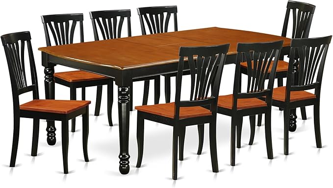 East West Furniture DOAV9-BCH-W 9 Piece Dining Table Set Includes a Rectangle Dining Room Table with Butterfly Leaf and 8 Wooden Seat Chairs, 42x78 Inch, Black & Cherry