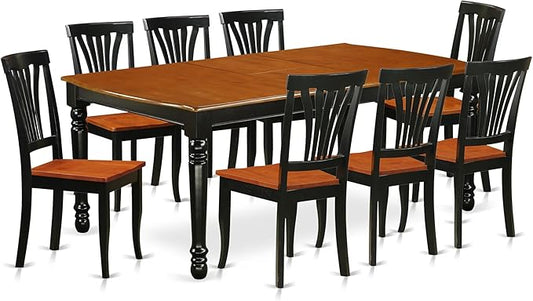 East West Furniture DOAV9-BCH-W 9 Piece Dining Table Set Includes a Rectangle Dining Room Table with Butterfly Leaf and 8 Wooden Seat Chairs, 42x78 Inch, Black & Cherry