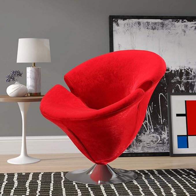 Manhattan Comfort Tulip Swivel Accent Chair Set of 2 with 360° Turn, Modern Flower Inspired Design, Soft Velvet Upholstery, Polished Chrome Base, No Assembly Required, 300 Lbs Capacity, Red