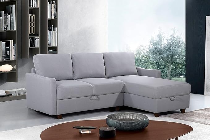 Container Furniture Direct Sectional Sofa with Storage – Modern Upholstered Living Room Couch, Reversible Chaise for Home, Apartment, Office, 81.9” L, Light Grey