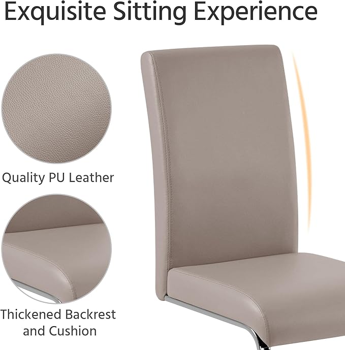 Yaheetech Dining Chairs Set of 4 Modern Faux Leather Upholstered Dining Room Chairs with High Back and Metal Chrome Legs for Kitchen/Living Room/Restaurant, Light Brown