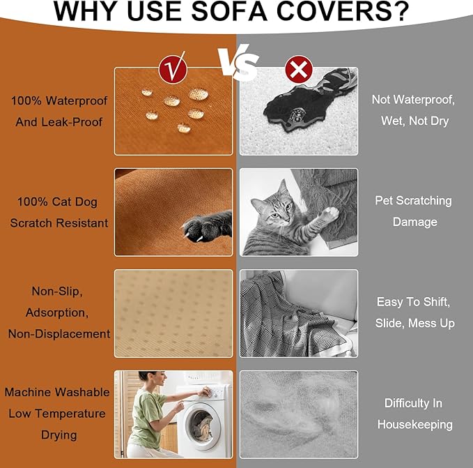 STACYPIK Waterproof Orange Sofa Cover Non-Slip Scratch Proof Couch Cover for Sectional Sofa Furniture Protector for 3 Cushion Couch Washable Pet-Friendly Thick Sofa Slipcover for Living Room-71X134IN