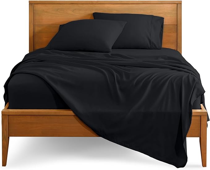 Bare Home Twin XL Sheet Set - 1800 Ultra-Soft Microfiber Twin Extra Long Bed Sheets - Double Brushed - Deep Pockets - Easy Fit - Extra Soft - 3 Piece Set - Bed Sheets & Pillowcases (Twin XL, Black)