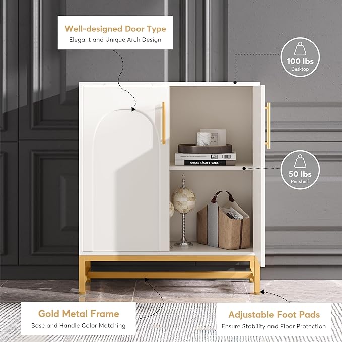 Tribesigns Modern Sideboards, Buffet Cabinet with 4 Doors and Adjustable Shelves (White)