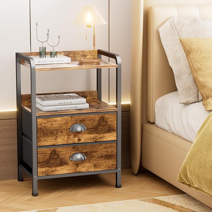 Nightstand Bedside Table with 2 Drawers Small Kids Night Stand for Bedroom Bed Side Table with Storage,Dresser Cabinet Chest of Drawer 15.7" L x 11.0" W x 23.6" H