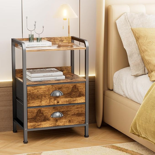 Nightstand Bedside Table with 2 Drawers Small Kids Night Stand for Bedroom Bed Side Table with Storage,Dresser Cabinet Chest of Drawer 15.7" L x 11.0" W x 23.6" H