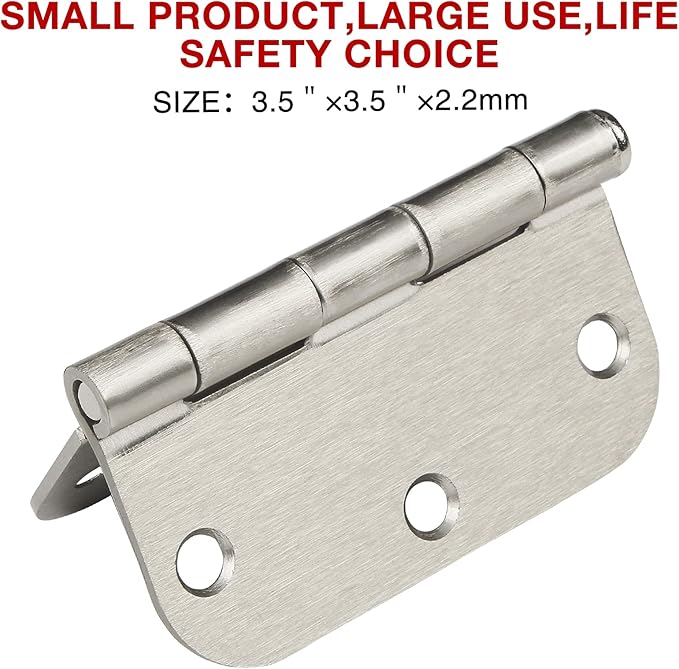 3 Pack Rounded Door Hinges Brushed Nickel 3.5 Inch 5/8" Radius Hardware Satin 3 ½" Heavy Duty Flat Iron Silver Hinge for Doors Kit Interior 3 1/2" Bedroom Kitchen Living Storage Study Room Hallway