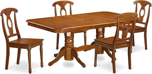 East West Furniture NANA5-SBR-W 5 Piece Dining Room Furniture Set Includes a Rectangle Kitchen Table with Butterfly Leaf and 4 Dining Chairs, 40x78 Inch, Saddle Brown